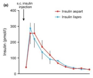 インスリンアスパルトとインスリンリスプロの皮下注射後の血中濃度の比較